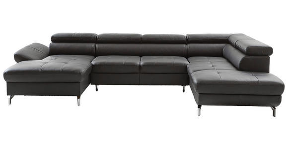 WOHNLANDSCHAFT Schwarz Echtleder  - Silberfarben/Schwarz, Design, Leder/Metall (170/340/220cm) - Novel