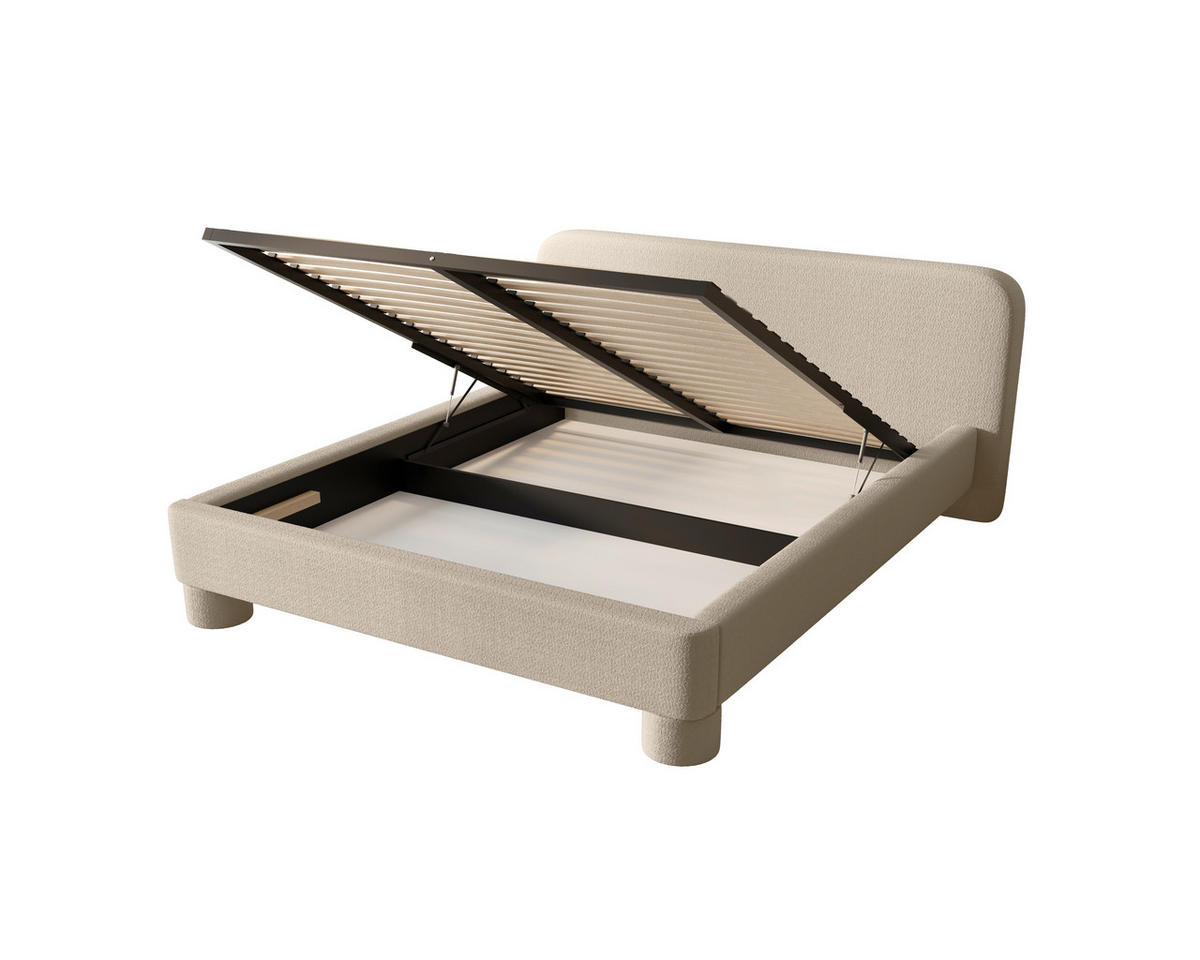 POLSTERBETT 160/200 cm,  in Creme, Lattenrost, Bettkasten,  - Creme/Schwarz, MODERN, Textil/Metall (160/200cm) - MID.YOU