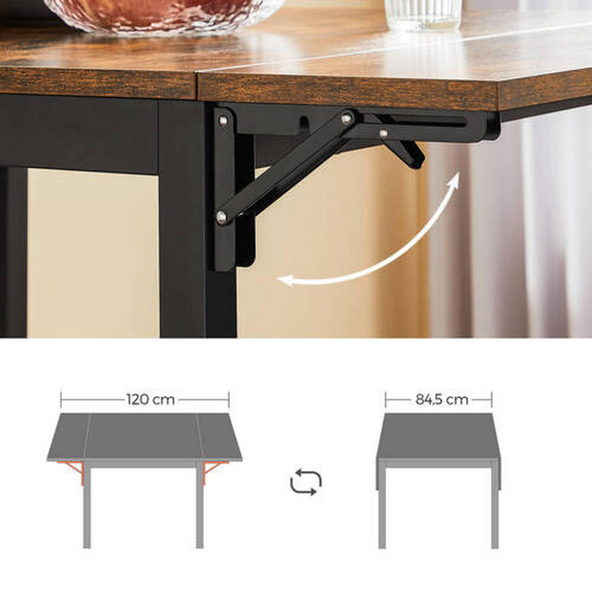 ESSTISCH in Metall, Holzwerkstoff 85-120/78/75 cm  - Schwarz/Braun, Basics, Holzwerkstoff/Metall (85-120/78/75cm) - Boxxx