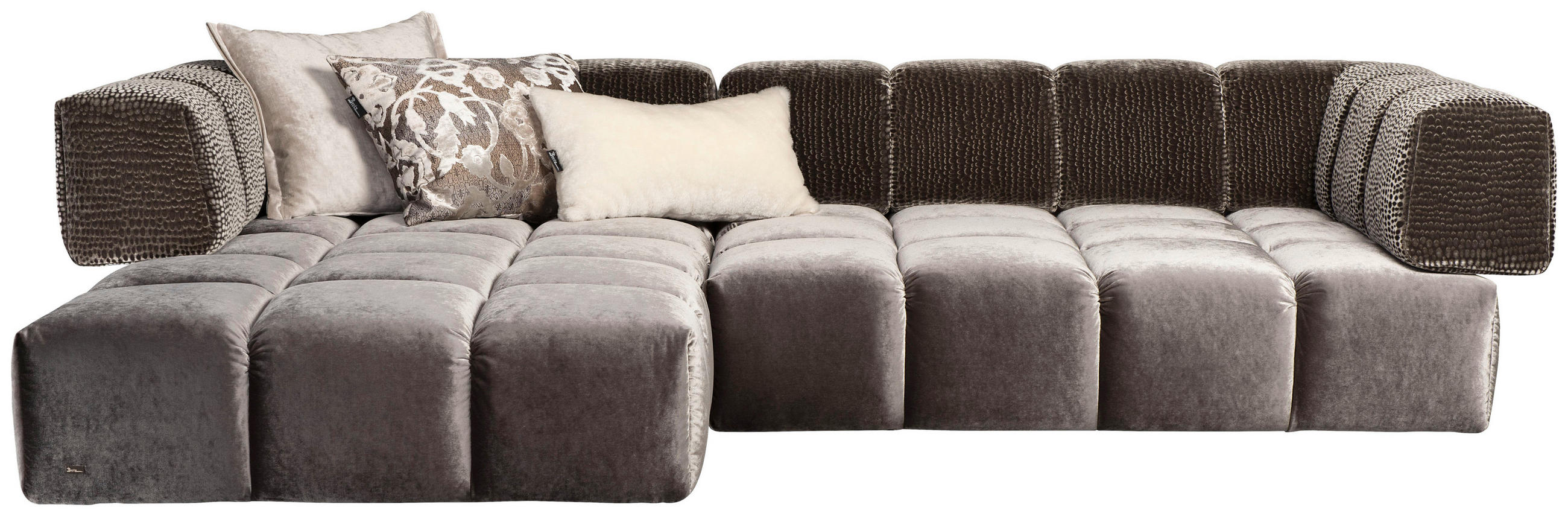 ECKSOFA in Samt, Velours Graubraun  215/310 cm  - Graubraun/Schwarz, Trend, Kunststoff/Textil (215/310cm) - Bretz