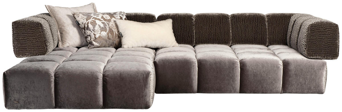 ECKSOFA in Samt, Velours Graubraun  215/310 cm  - Graubraun/Schwarz, Trend, Kunststoff/Textil (215/310cm) - Bretz