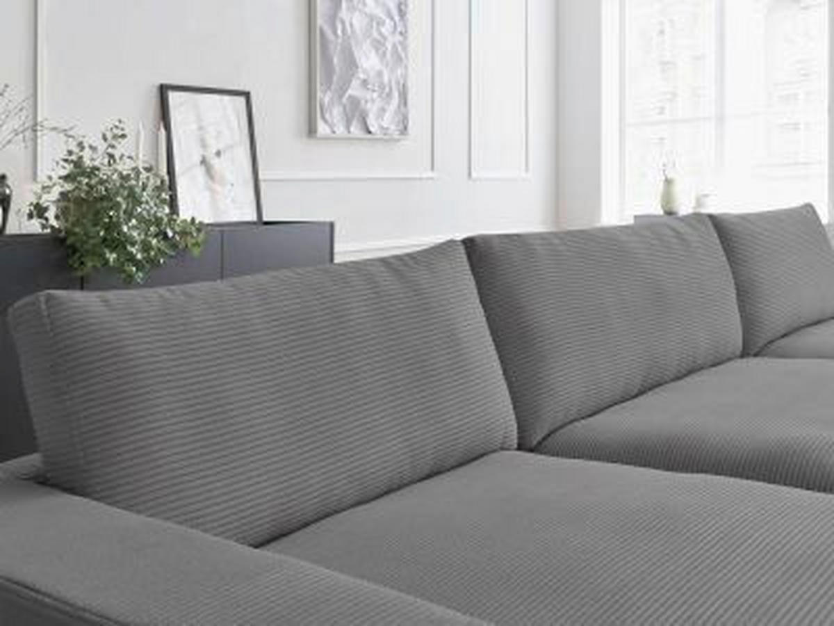 WOHNLANDSCHAFT LEONARD Dunkelgrau Cord  - Dunkelgrau/Schwarz, MODERN, Kunststoff/Textil (159/404/159cm)