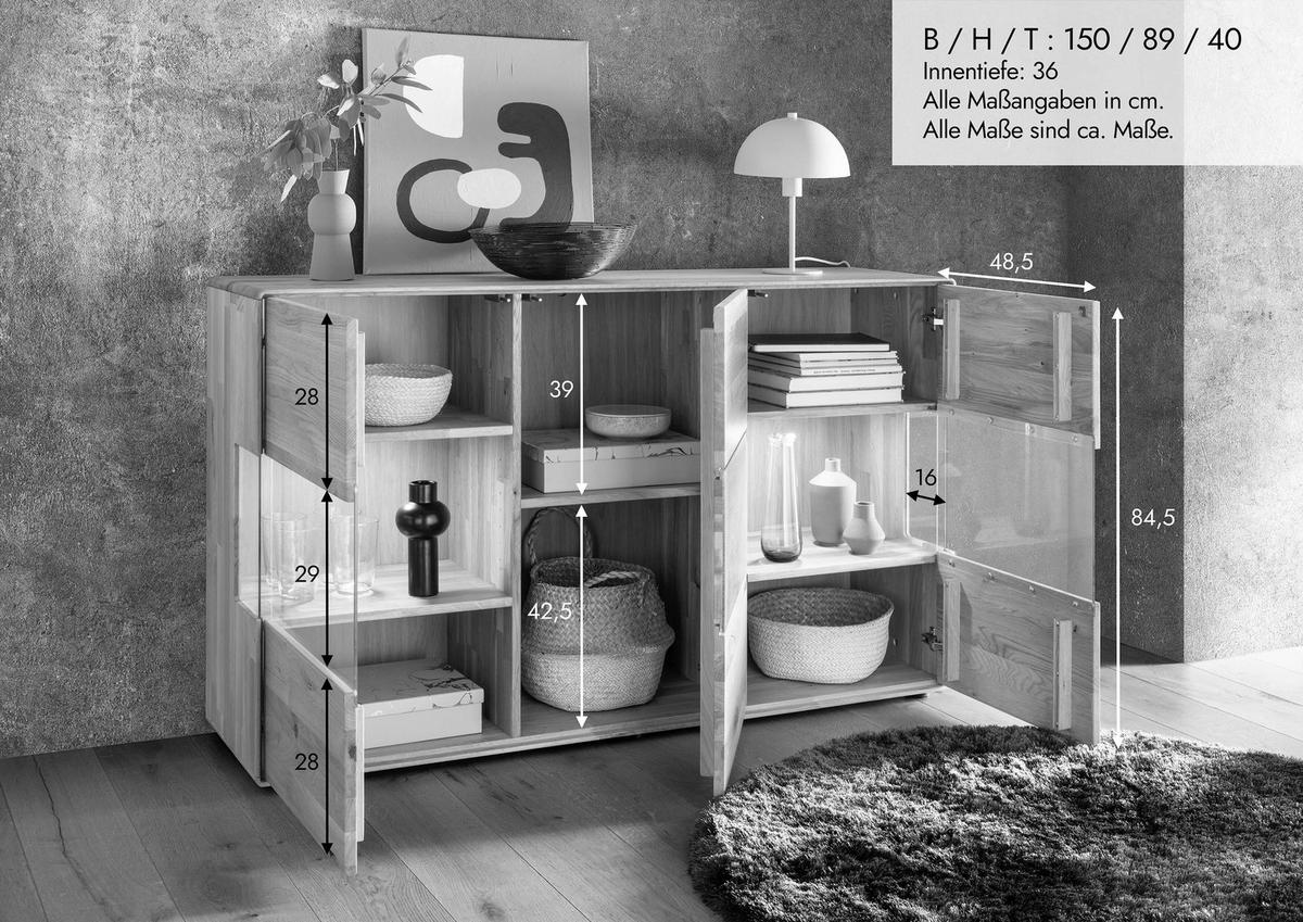 SIDEBOARD  150/89/40 cm  - Wildeiche, Basics, Glas/Holz (150/89/40cm) - Livetastic