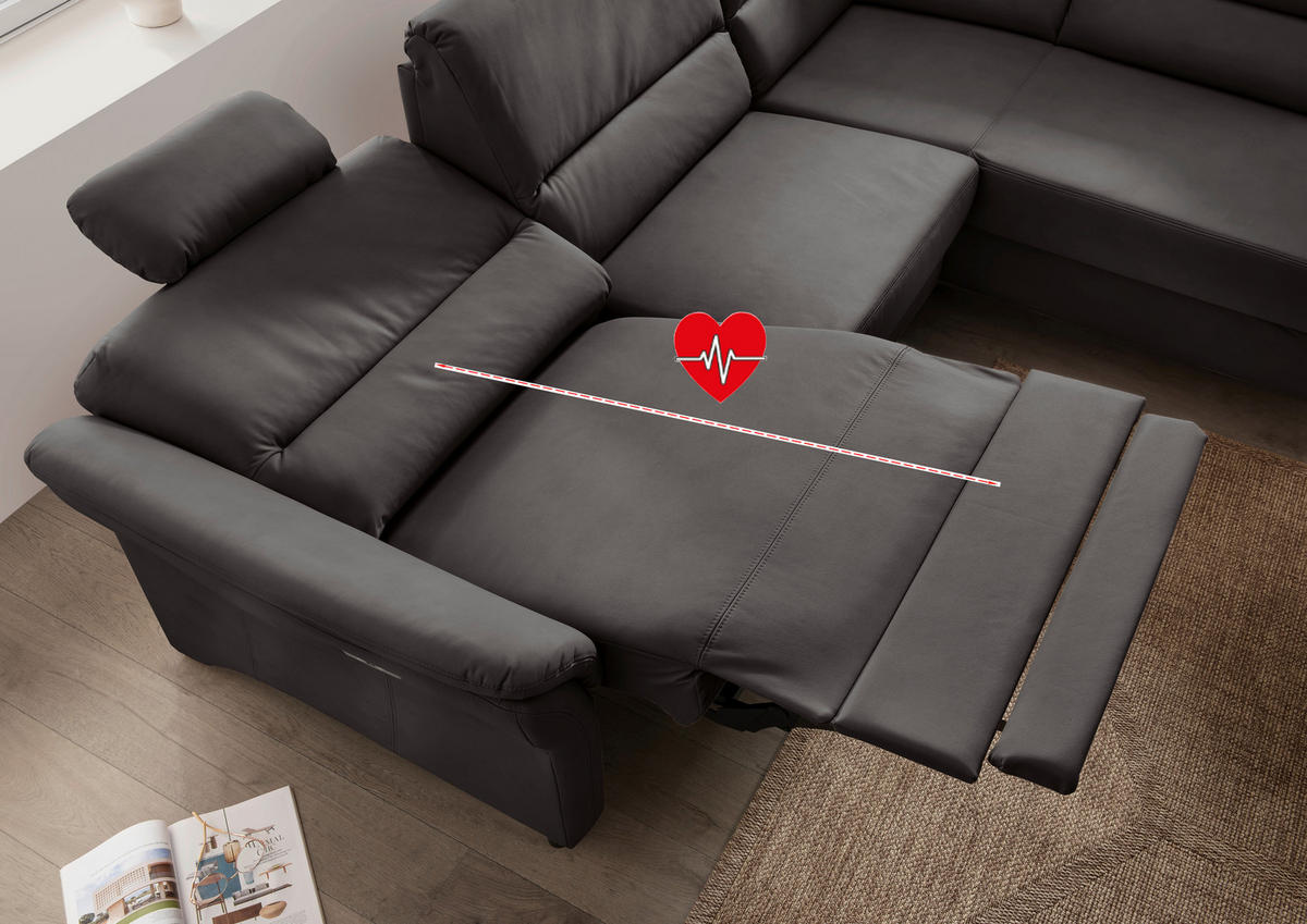 ECKSOFA in Lederlook Anthrazit  - Anthrazit/Schwarz, Modern, Holz/Textil (266/190cm) - Livetastic