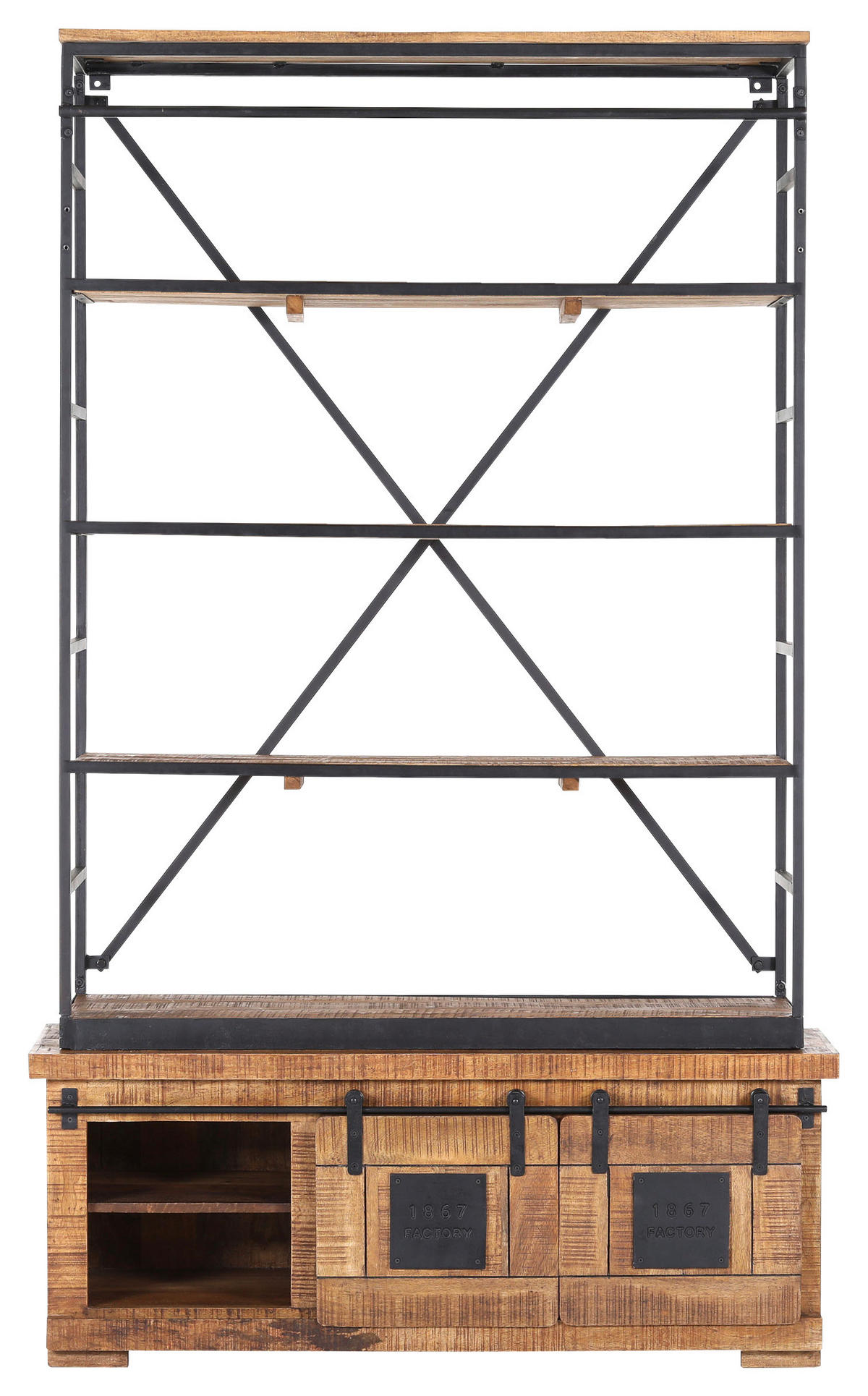 BÜCHERWAND Mangoholz massiv Naturfarben, Schwarz  - Schwarz/Naturfarben, KONVENTIONELL, Holz/Metall (127/210/45cm) - Landscape