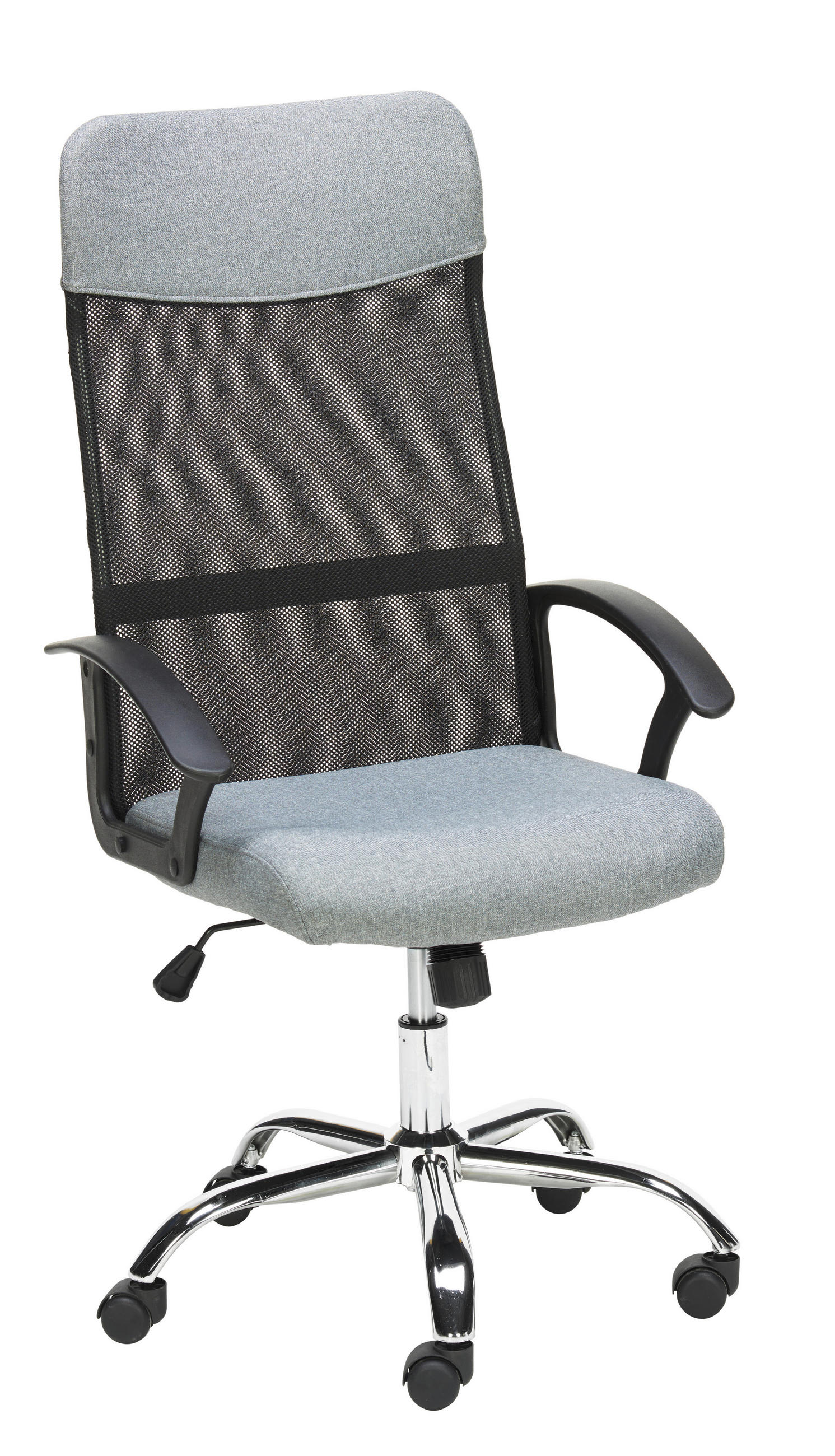 SCAUN ROTATIV  plasă tensionată, microfibră gri, negru  - culoare crom/negru, Design, plastic/metal (59,5/109,5-117/60cm) - Livetastic