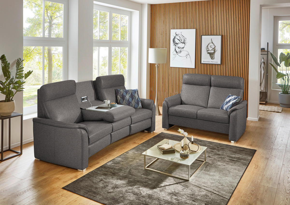 SITZGARNITUR  in Flachgewebe Dunkelbraun  - Dunkelbraun/Alufarben, KONVENTIONELL, Textil/Metall (218/156/107/103/95cm) - Beldomo Comfort