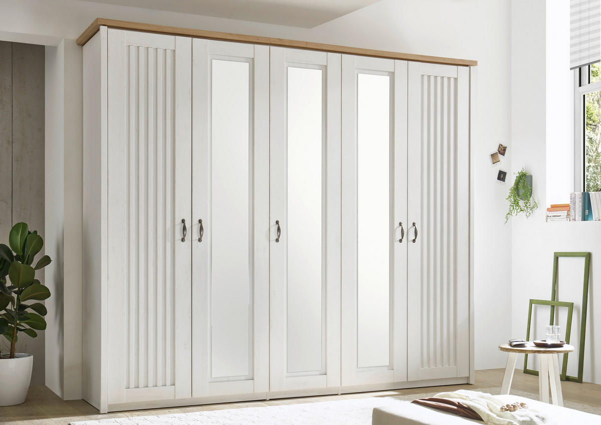 DREHTÜRENSCHRANK Weiss, Eichefarben  - Weiss/Eichefarben, Lifestyle, Holzwerkstoff/Metall (265/224/60cm) - MID.YOU