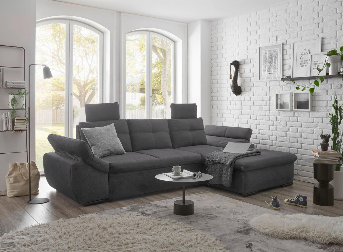 ECKSOFA in Mikrovelours Grau  - Schwarz/Grau, Konventionell, Kunststoff/Textil (275/170cm) - Carryhome