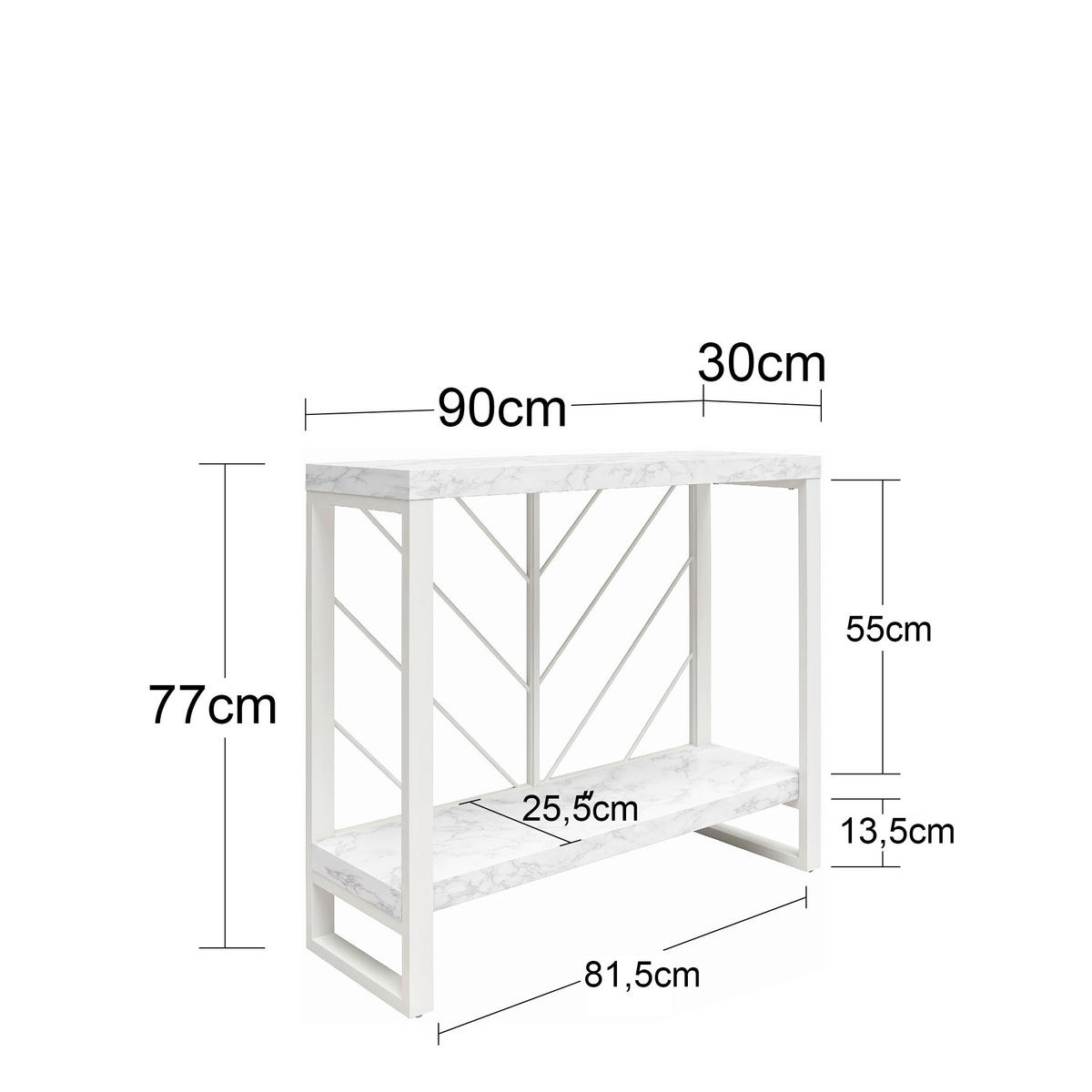 KONSOLENTISCH Weiß  - Weiß, Design, Holzwerkstoff/Metall (90/30/77cm) - MID.YOU