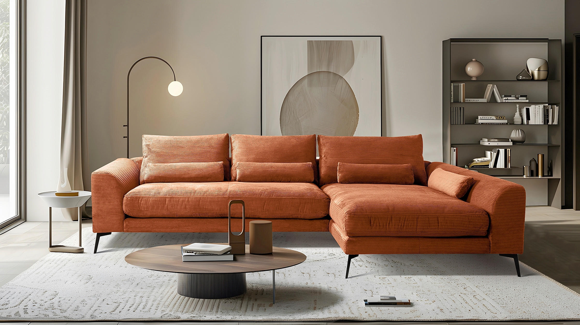 Colțar, textil, arămiu, 313/172 cm - arămiu/negru, Design, metal/textil (313/172cm) - Livetastic