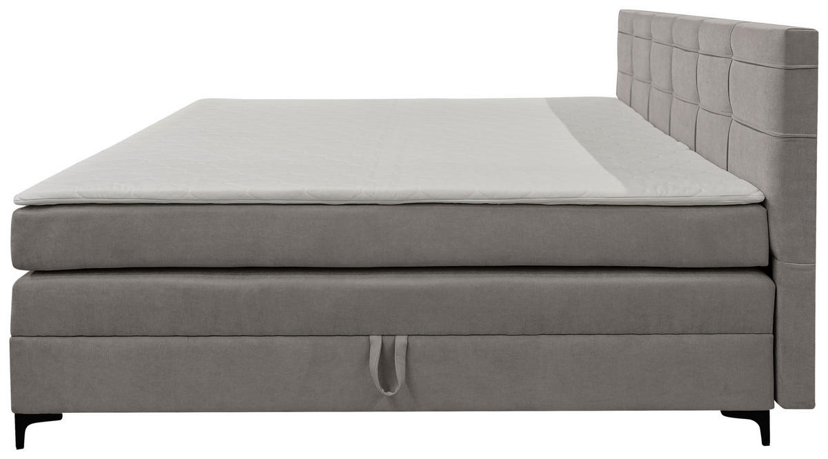 BOXSPRINGBETT 200/200 cm,  in Hellgrau, H3 = fest  - Hellgrau/Schwarz, KONVENTIONELL, Kunststoff/Textil (200/200cm)