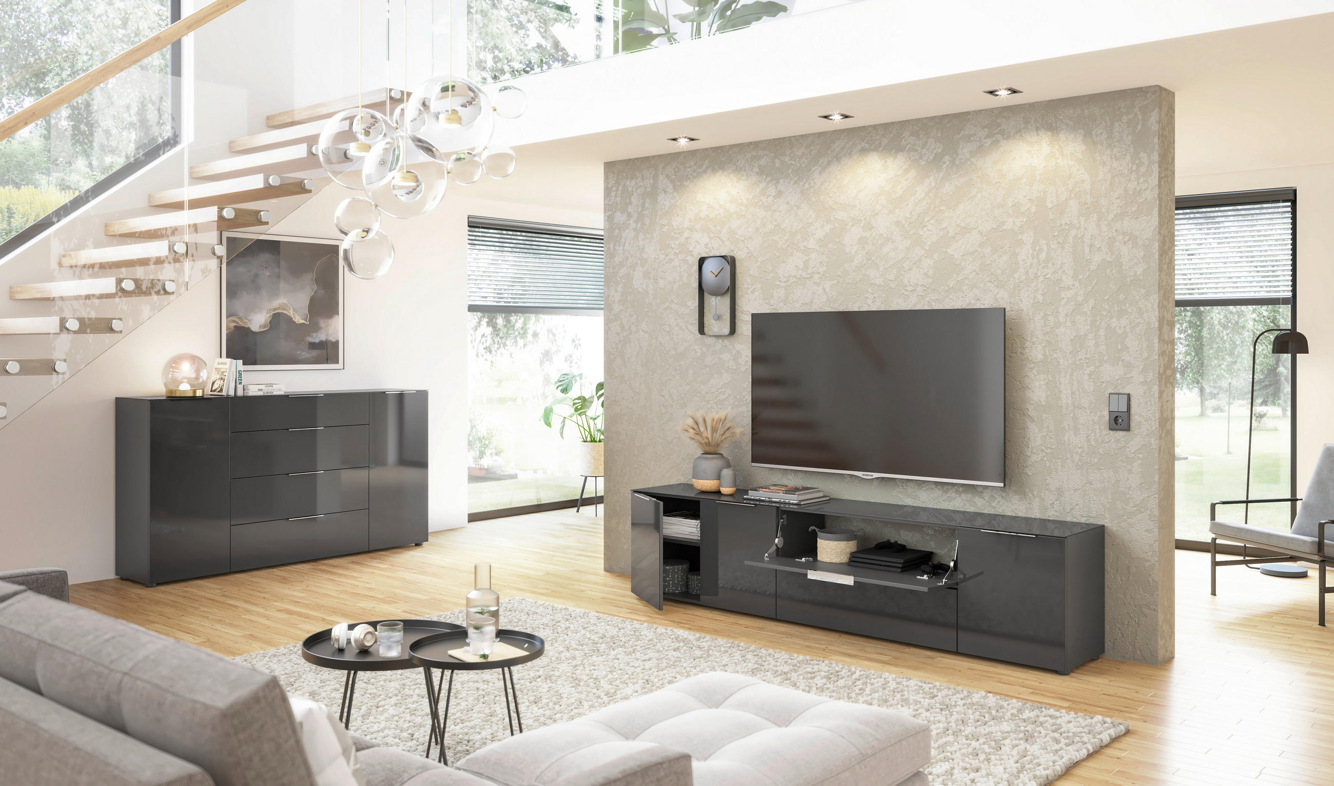 SIDEBOARD Style  in 180/98,7/40 cm  - Chromfarben/Anthrazit, Basics, Glas/Holzwerkstoff (180/98,7/40cm)