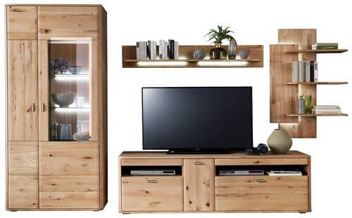 WOHNWAND  in Eichefarben  340/208/50 cm  - Eichefarben/Silberfarben, Design, Glas/Holz (340/208/50cm) - Livetastic