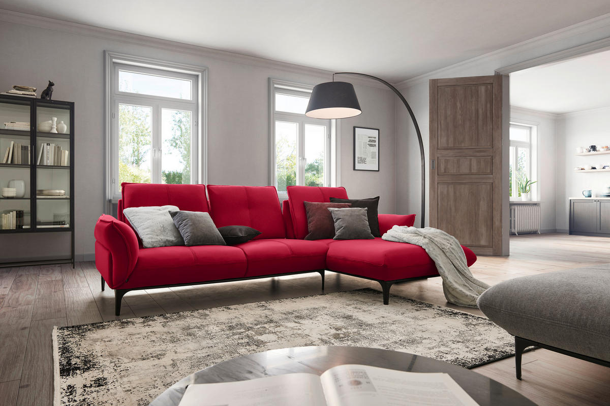 ECKSOFA in Echtleder Rot  - Rot/Schwarz, Natur, Leder (277/182cm) - Valnatura