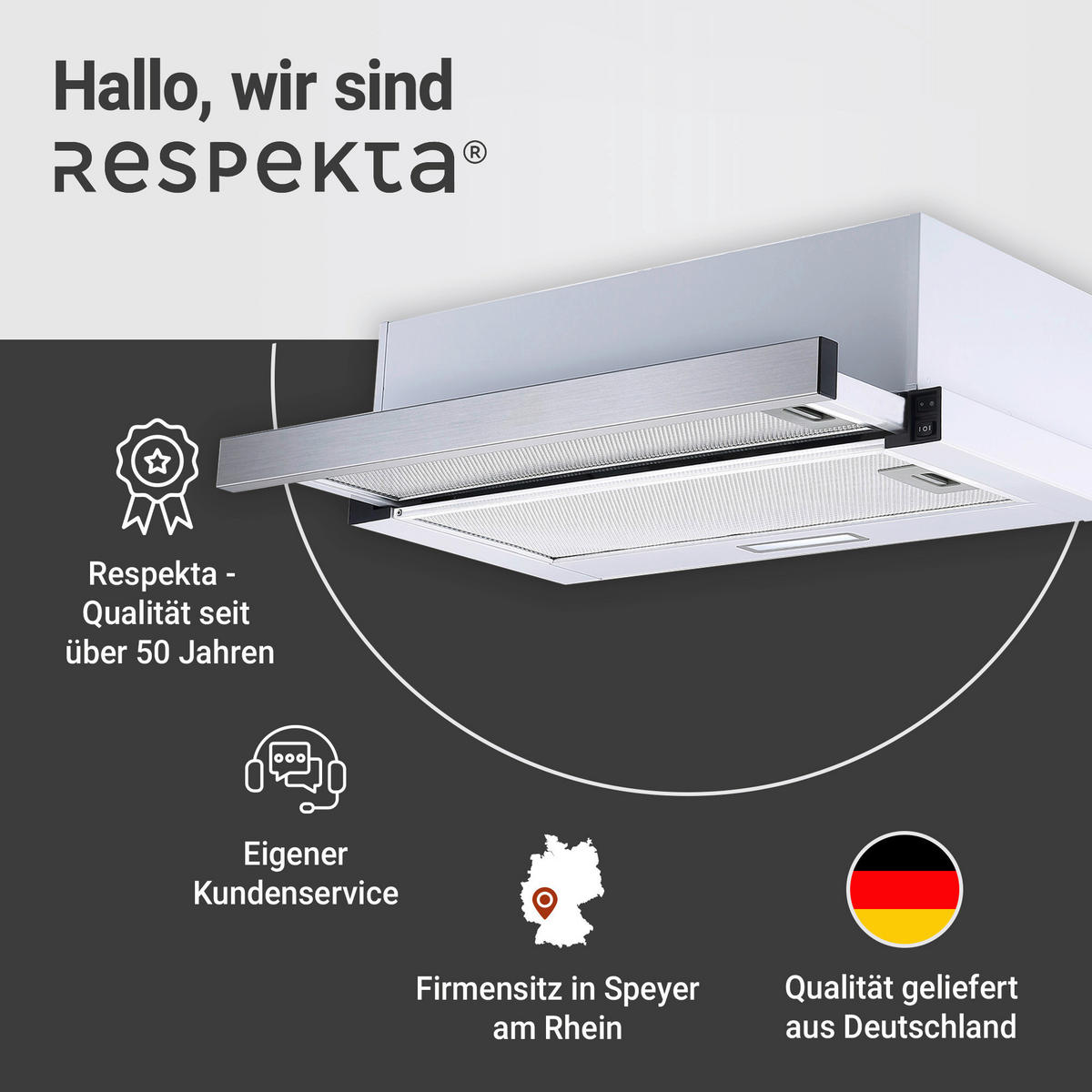 DUNSTABZUGSHAUBE CH4138IXC  - Edelstahlfarben, Trend, Metall (60/19,3/43cm) - Respekta