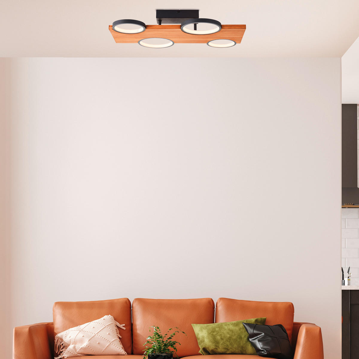 LED-DECKENLEUCHTE   - Hellbraun/Schwarz, Natur, Holz/Metall (10,2/55/34,6cm) - Brilliant