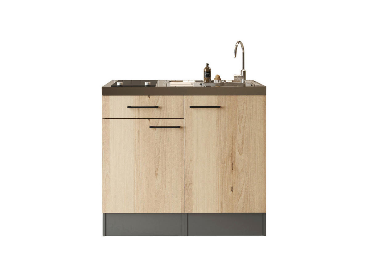 MINIKÖK 100 cm   i grå, ek Artisan  - svart/grå, Trend, metall/trämaterial (100cm) - Respekta