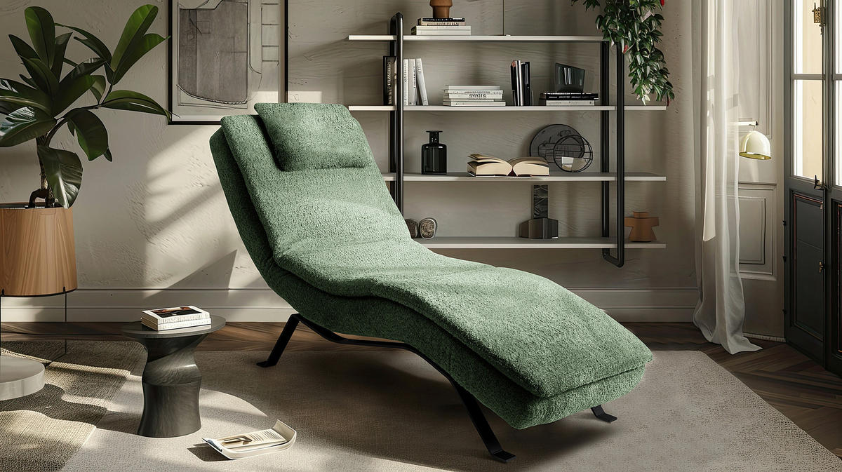 RELAXLIEGE Echtleder Pastellgrün  - Pastellgrün/Schwarz, Design, Leder/Metall (65/95/171cm) - Celina Home