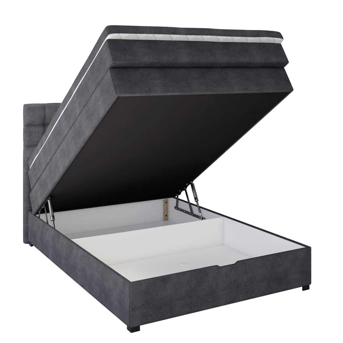 BOXSPRINGBETT 120/200 cm,  in Schwarz, Matratze, Bettkasten, Topper, H3 = fest  - Schwarz, KONVENTIONELL, Kunststoff/Textil (120/200cm) - Boxxx