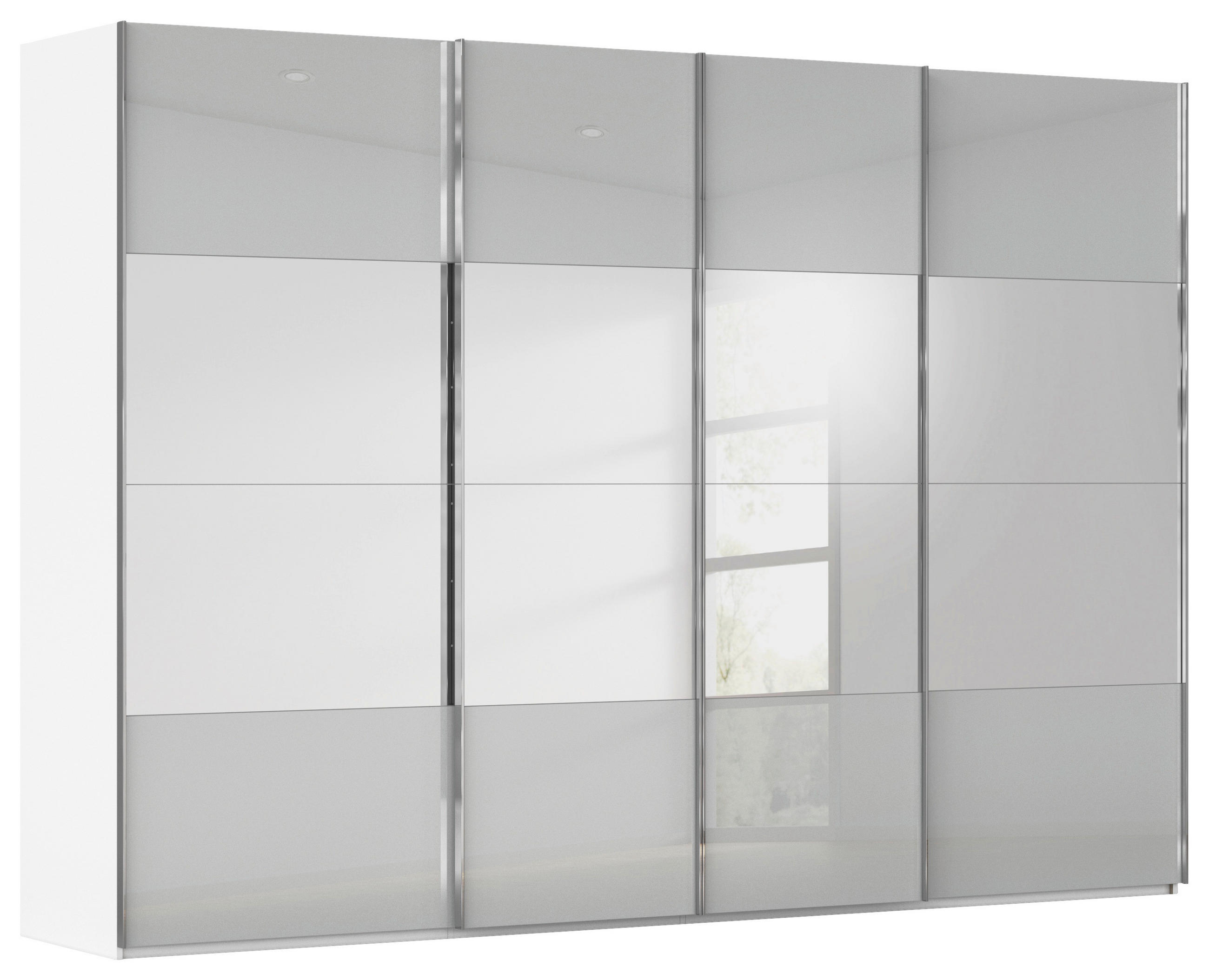 SCHWEBETÜRENSCHRANK Weiss, Seidengrau  - Chromfarben/Weiss, Design, Glas/Holzwerkstoff (316/235/68cm) - Novel
