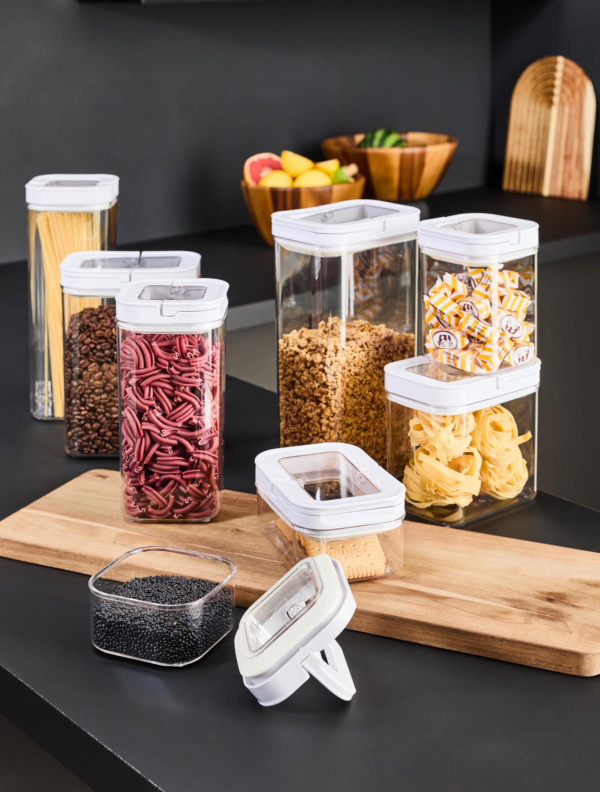 SADA DÓZ NA POTRAVINY 8dílné - bílá/čiré, Basics, plast - Homeware Profession.