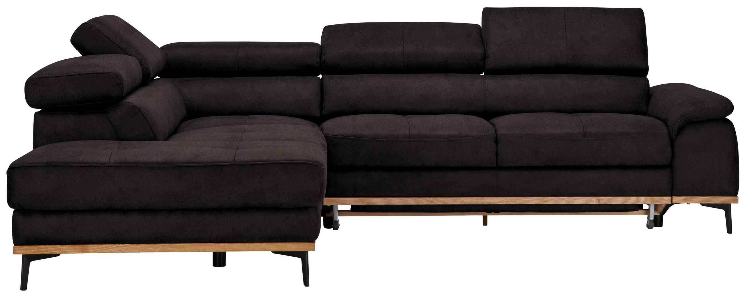 ECKSOFA Anthrazit Lederlook  - Anthrazit/Schwarz, Natur, Holz/Textil (226/282cm) - Novel