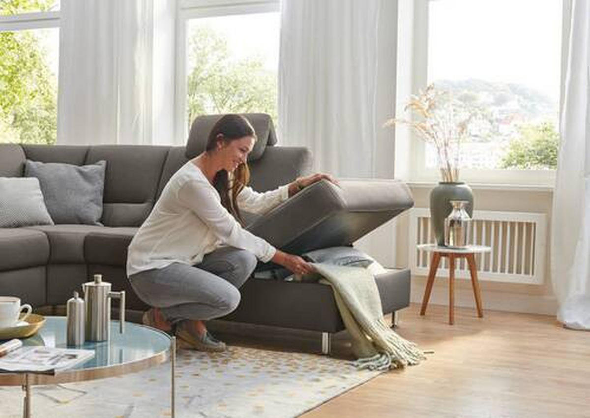 ECKSOFA in Echtleder Grau  - Alufarben/Grau, Basics, Leder/Metall (249/290cm) - Beldomo Premium