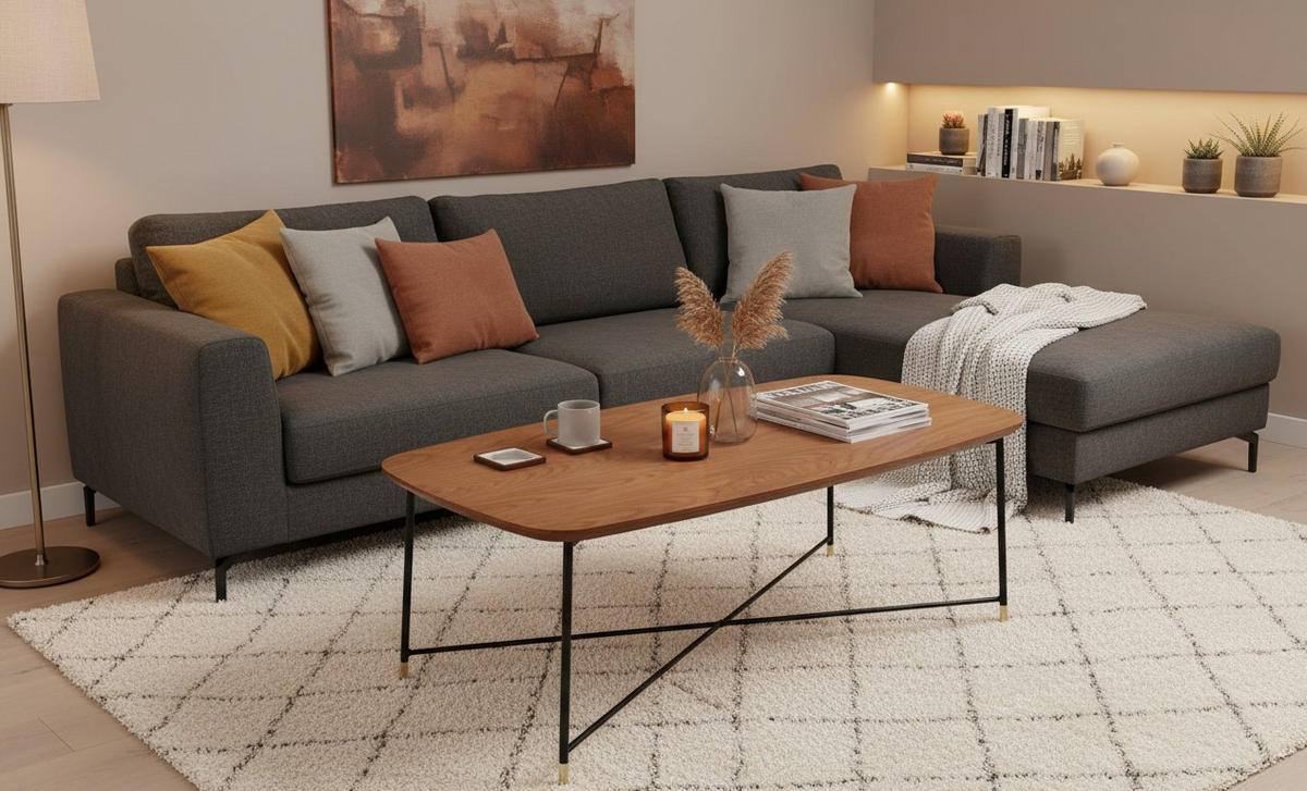 Măsuță De Cafea din lemn, metal, material pe bază de lemn, 120/45/60 cm - auriu/culoare lemn stejar, Modern, lemn/metal (120/45/60cm) - MID.YOU