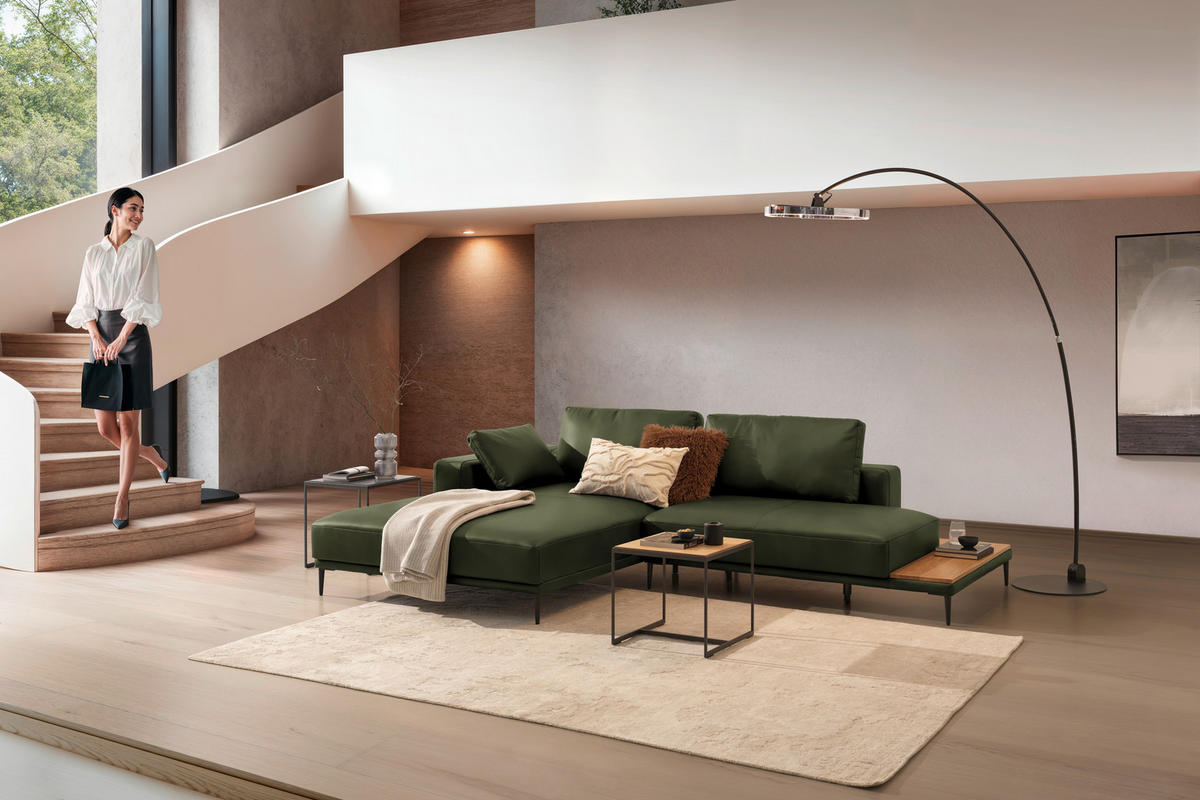 ECKSOFA  in Echtleder Grün  201/304 cm  - Schwarz/Grün, Design, Leder/Metall (201/304cm) - Belluti