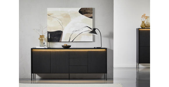 SIDEBOARD Schwarz Beleuchtung, Einlegeböden  - Schwarz, Design, Holzwerkstoff (192/82/40cm) - Hom`in