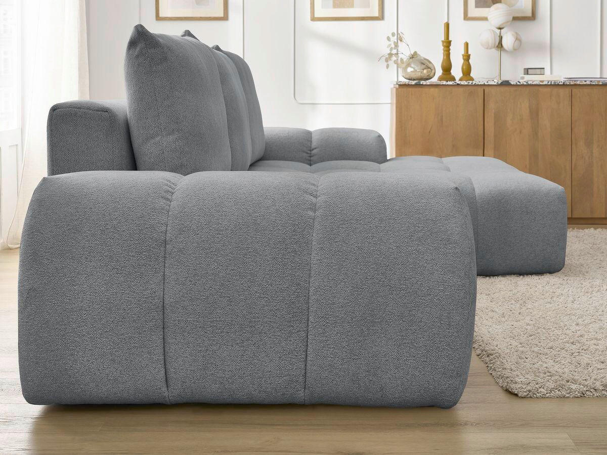 ECKSCHLAFSOFA EVEREST  mit Rücken echt, Armteil links, Armteil rechts Flachgewebe Dunkelgrau  - Dunkelgrau/Schwarz, MODERN, Kunststoff/Textil (318/180cm) - Livetastic