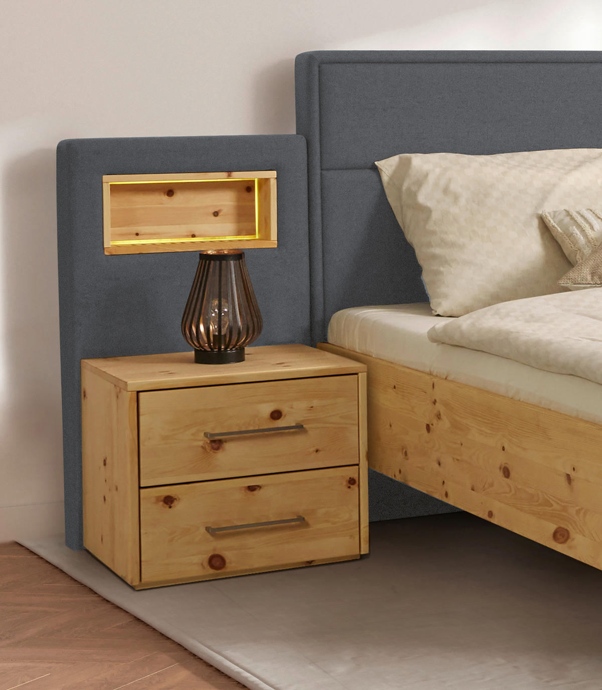 BETT 200/200 cm  Grau, Zirbelkieferfarben   - Zirbelkieferfarben/Grau, Natur, Holz/Textil (200/200cm) - Valnatura