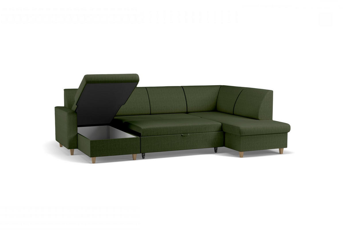 WOHNLANDSCHAFT NIKAS Grün Bouclé  - Buchefarben/Grün, Design, Holz/Textil (310/160/145cm) - MID.YOU