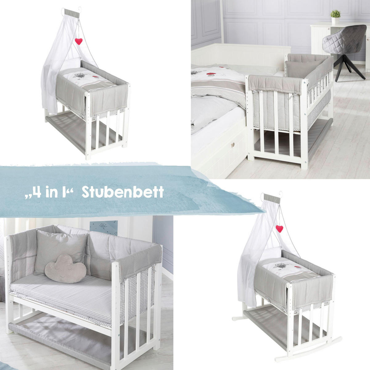 STUBENWAGEN-KOMPLETTSET roba Adam & Eule  95/76/74,5 cm  - Rot/Weiß, Basics, Holzwerkstoff/Textil (95/76/74,5cm) - Roba