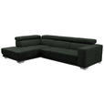 ECKSOFA in Chenille Schwarz  - Chromfarben/Schwarz, Design, Textil (207/301cm) - Xora