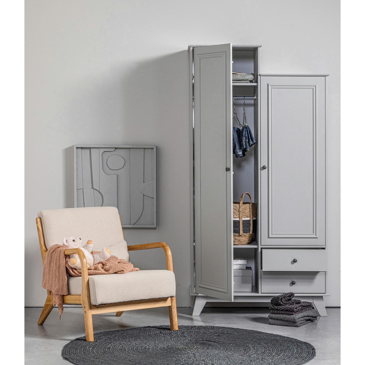 DREHTÜRENSCHRANK 98/190/41 cm,  in Grau, 2-türig  - Schwarz/Grau, Basics, Holz/Metall (98/190/41cm) - MID.YOU