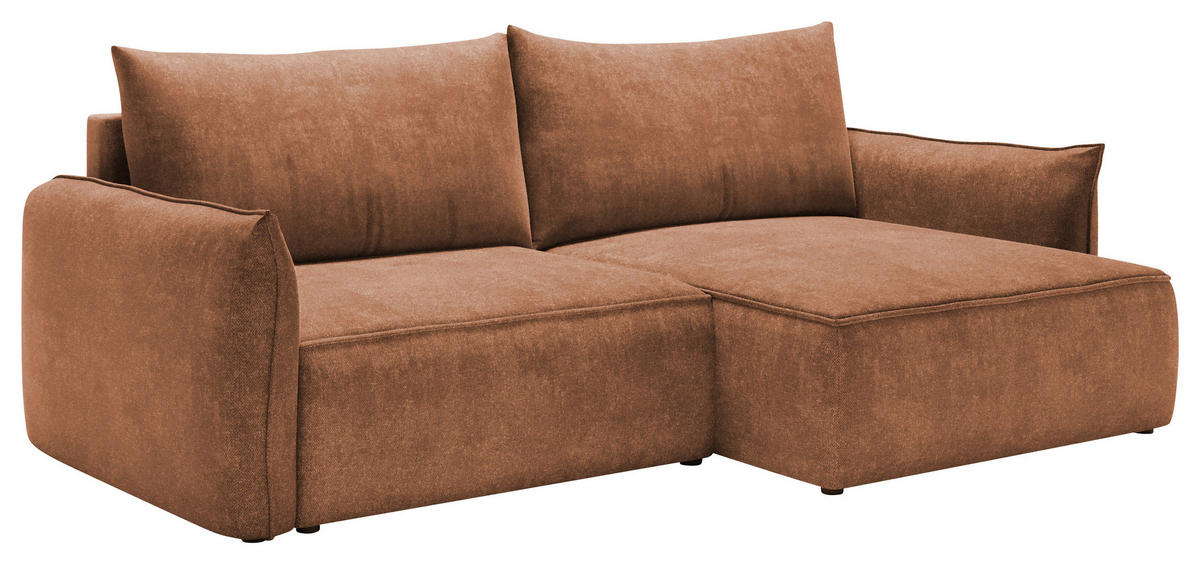 ECKSOFA Terracotta Struktur Rückenkissen, Bettkasten, Schlaffunktion, Rücken echt, Liegefläche im Originalstoff  - Terracotta/Schwarz, KONVENTIONELL, Kunststoff/Textil (266/148cm) - Milino