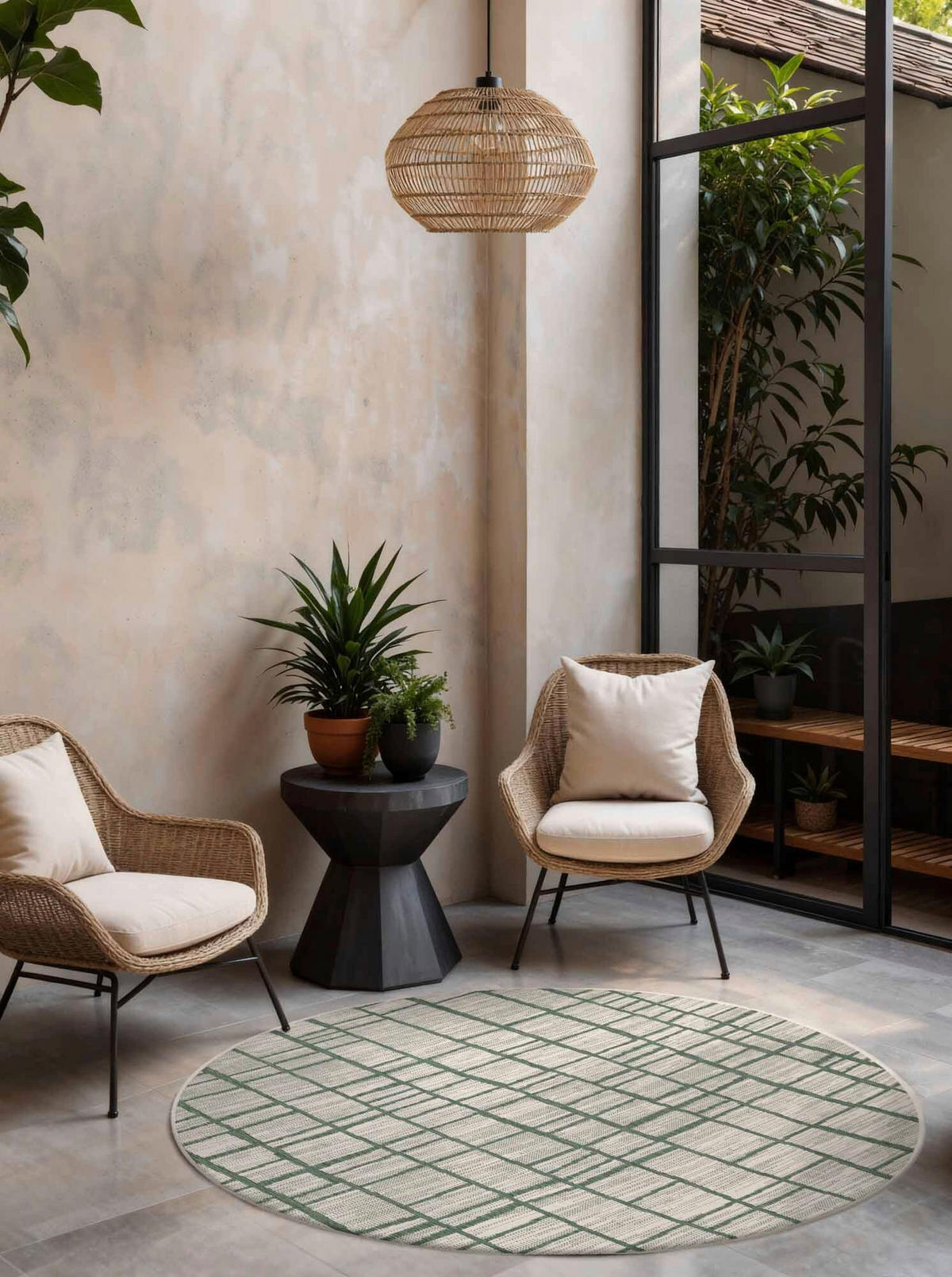 FLACHWEBETEPPICH 200 cm Haringey Grün, Weiß rund  - Weiß/Grün, Design, Kunststoff (200cm)