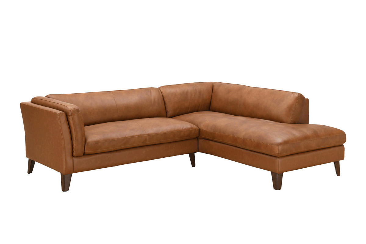 ECKSOFA SERA Cognac Echtleder Lederlook  - Cognac/Dunkelbraun, Design, Leder/Holz (235/194cm) - Livetastic