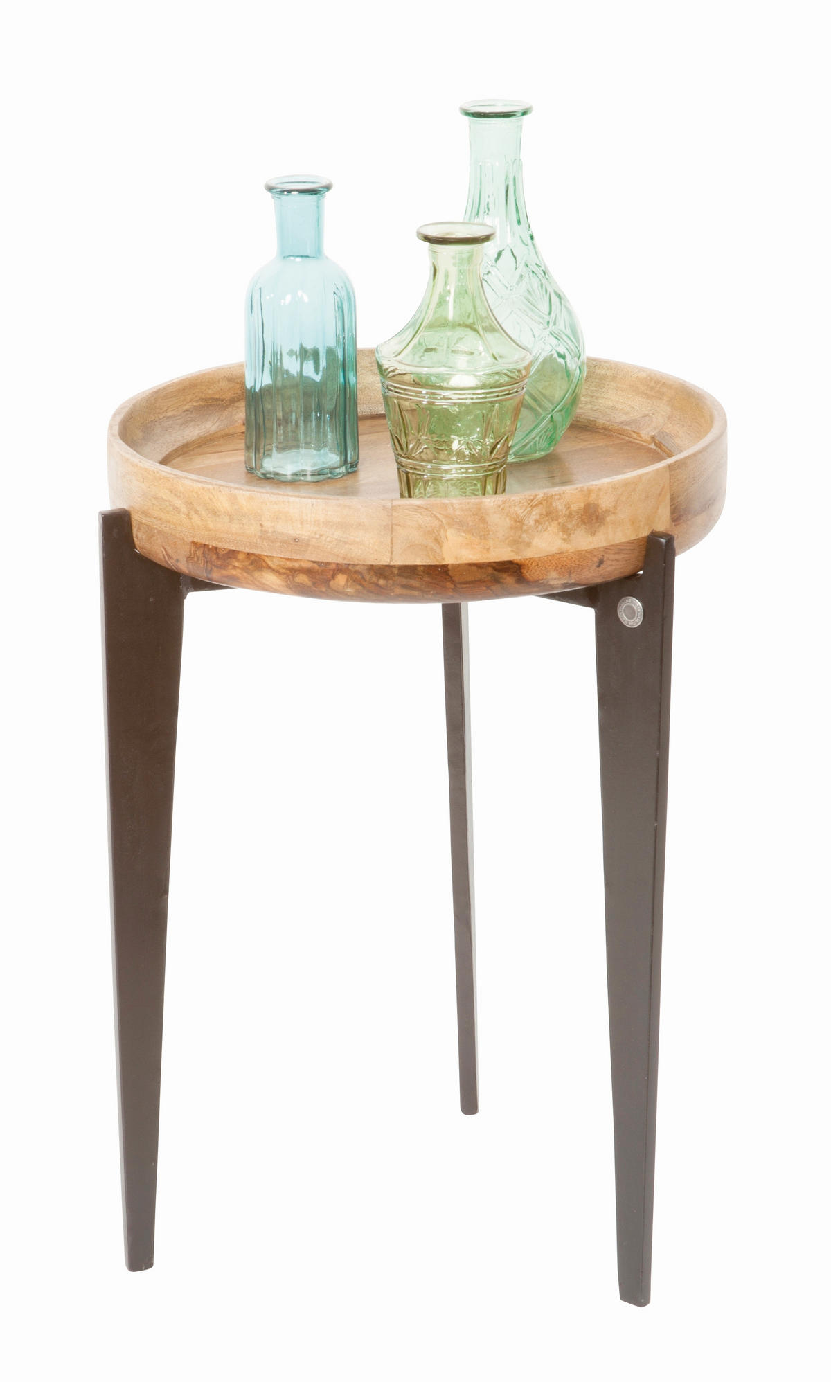 BEISTELLTISCH 40/40/56 cm Mangoholz massiv Naturfarben, Schwarz rund  - Schwarz/Naturfarben, Design, Holz/Metall (40/40/56cm) - MID.YOU