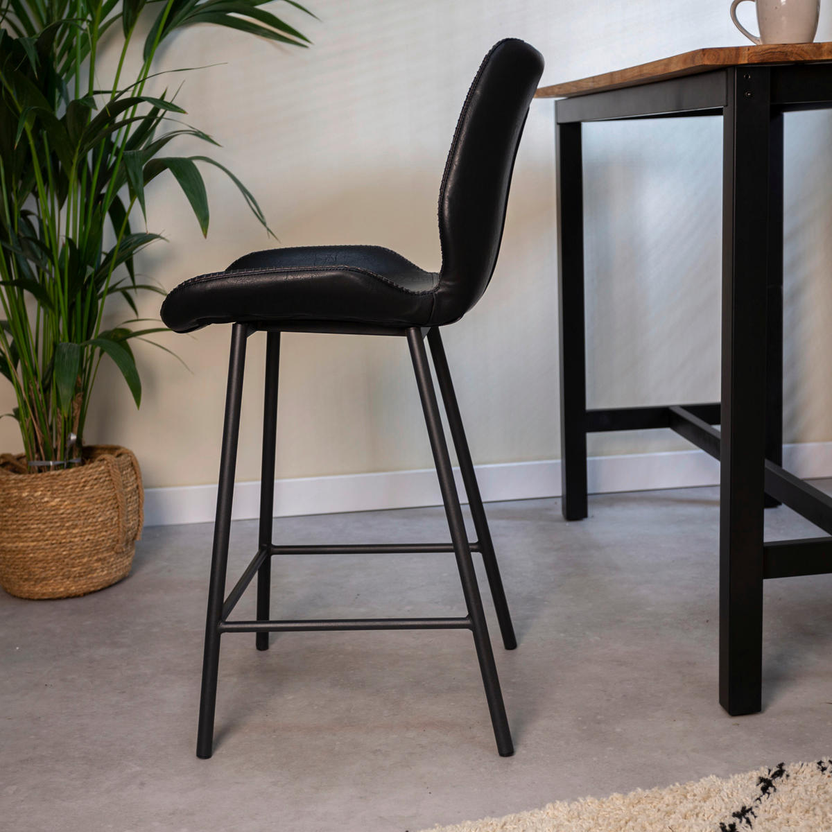 BARHOCKER-SET Lederlook Schwarz  - Schwarz, KONVENTIONELL, Kunststoff/Textil (47/99/55cm) - MID.YOU