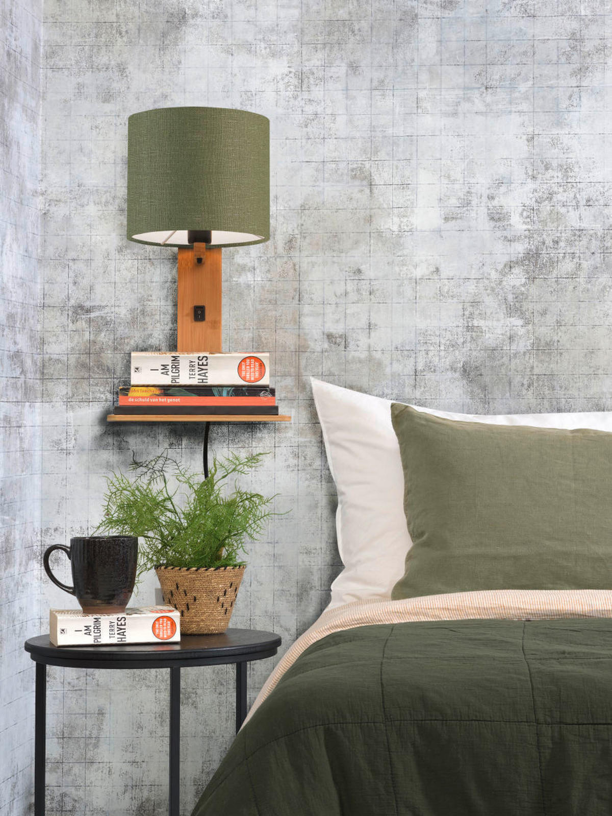 WANDLEUCHTE GOOD&MOJO  19/24/36 cm   - Naturfarben/Grün, Trend, Holz/Textil (19/24/36cm) - Good & Mojo