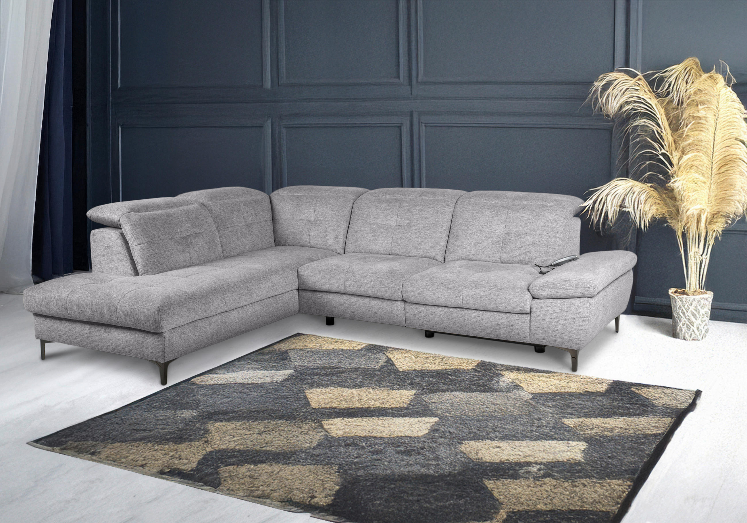 ECKSOFA Greige Webstoff  - Greige/Schwarz, KONVENTIONELL, Textil/Metall (225/288cm) - Carryhome