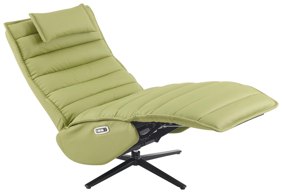RELAXSESSEL Lederlook Echtleder Relaxfunktion, Fußteilverstellung, Nackenkissen    - Schwarz/Olivgrün, Design, Leder/Textil (68/108/84cm) - Stylife