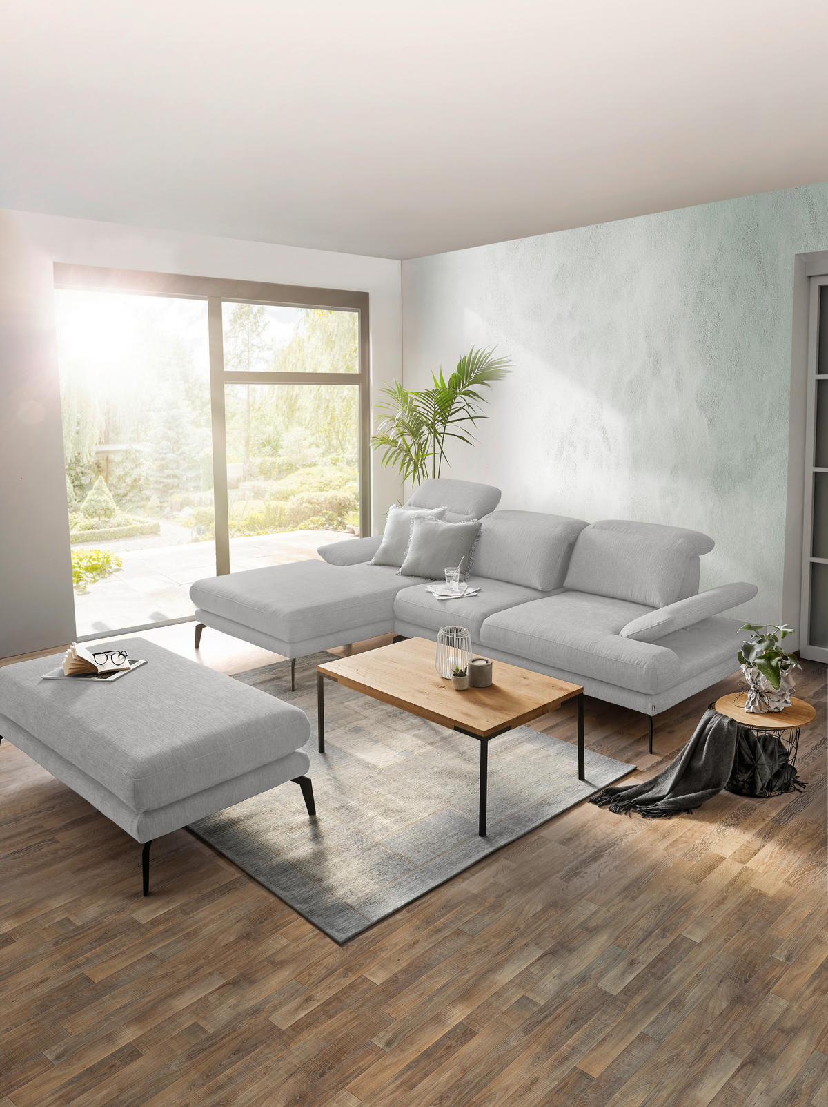 ECKSOFA in Webstoff Ecru  - Ecru/Schwarz, Design, Textil/Metall (180/289cm) - Stylife