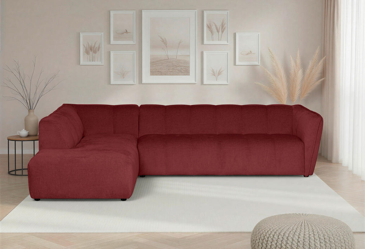 ECKSOFA LIVOLI in Chenille Bordeaux  218/290 cm  - Bordeaux/Schwarz, Design, Textil (218/290cm) - MID.YOU