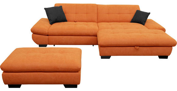 ECKSOFA  in Mikrofaser Orange  290/198 cm  - Schwarz/Orange, Design, Textil/Metall (290/198cm) - Xora
