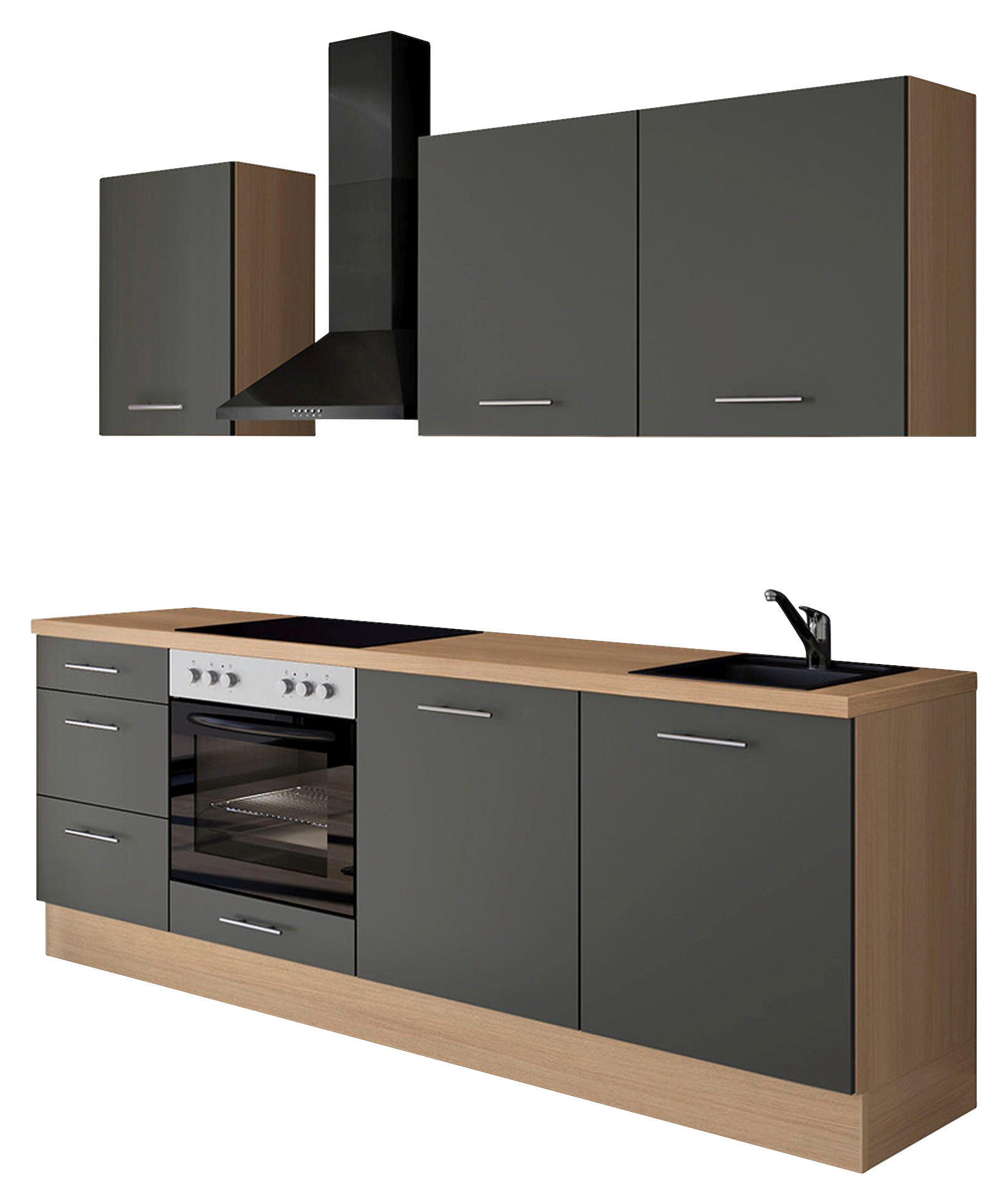 KÜCHENLEERBLOCK 230 cm   in Graphitfarben  - Edelstahlfarben/Eichefarben, Design, Holzwerkstoff/Metall (230cm) - Impuls