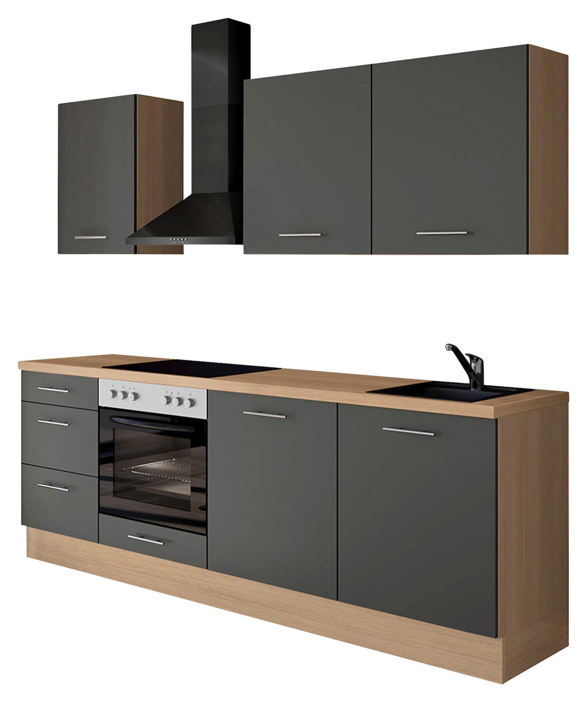 KÜCHENLEERBLOCK 230 cm   in Graphitfarben  - Edelstahlfarben/Eichefarben, Design, Holzwerkstoff/Metall (230cm) - Impuls